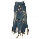 Ästhetischer langer Jeansrock mit Sternen